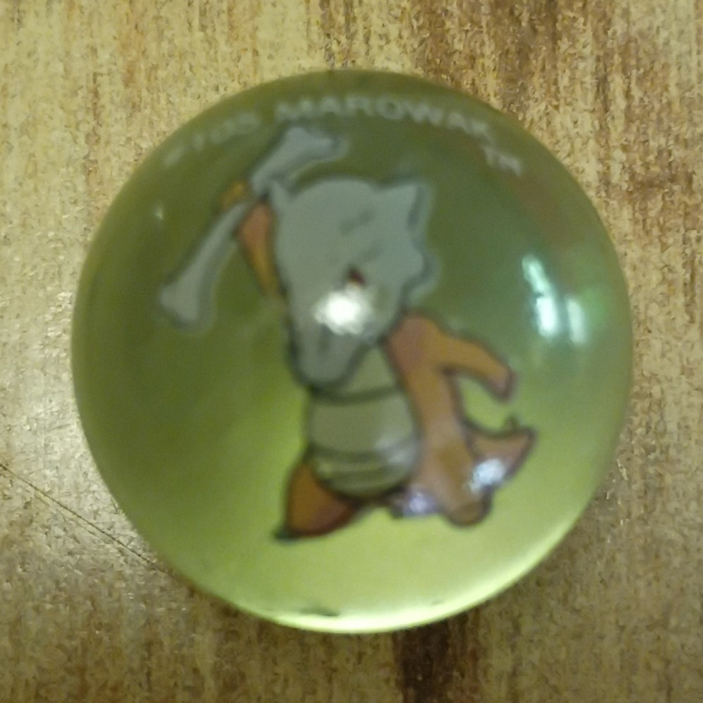 Machine Made Glass Marble w/ Green Cartoon Character Printed Design