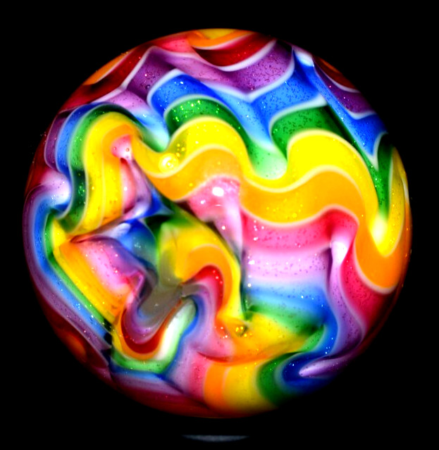 HOT HOUSE GLASS MARBLE/1.753″-PSYCHEDELIC SUNBURST-CRAZY DICHROIC RIBBONS