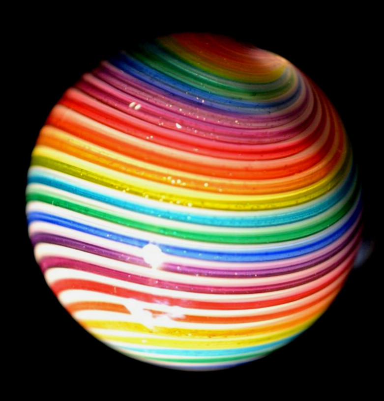 HOT HOUSE GLASS MARBLE/1.626″-TIGHT RAINBOW DICHROIC BANDED SWIRL #153-FAST SHIP