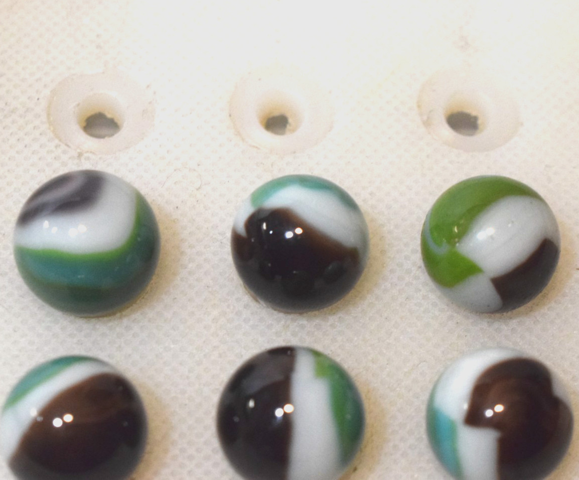 VITRO AGATE MARBLES WHITIES 6PC LOT BROWN AQUA OPAQUE WHITE STRIPE BANDED PATCH