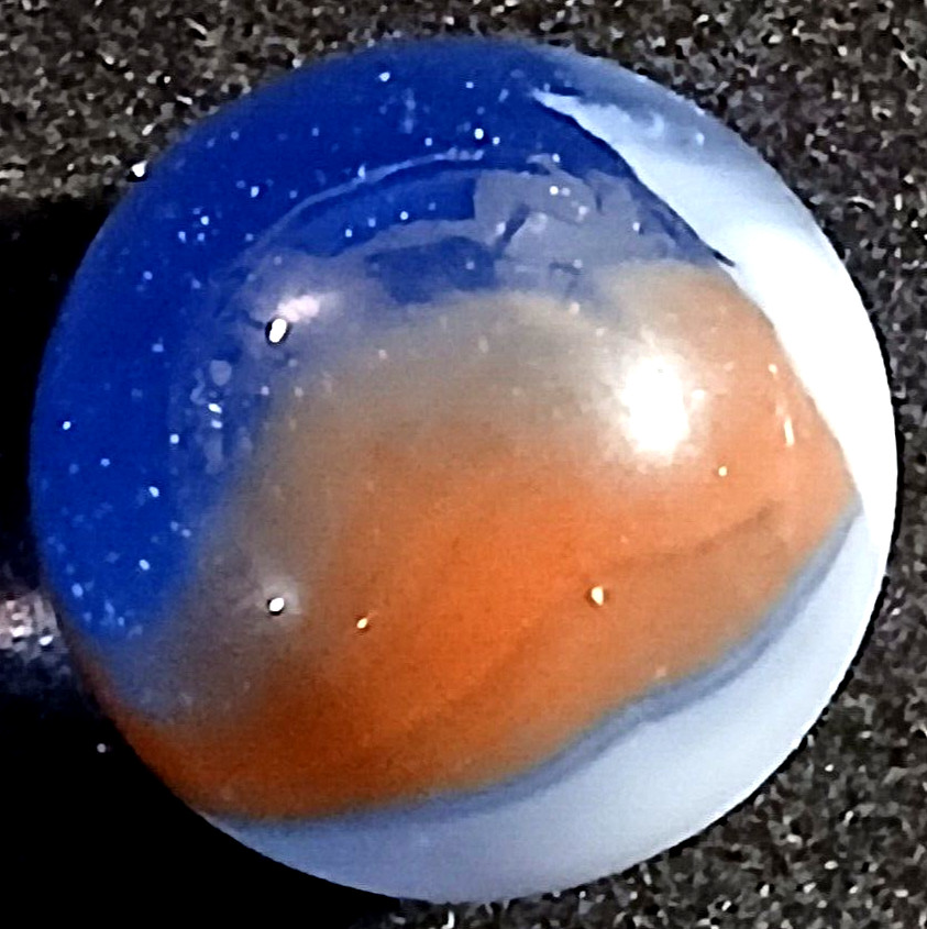 Vitro Agate Conqueror Glass Marble Blue Transparent Base Red White Patch .620″