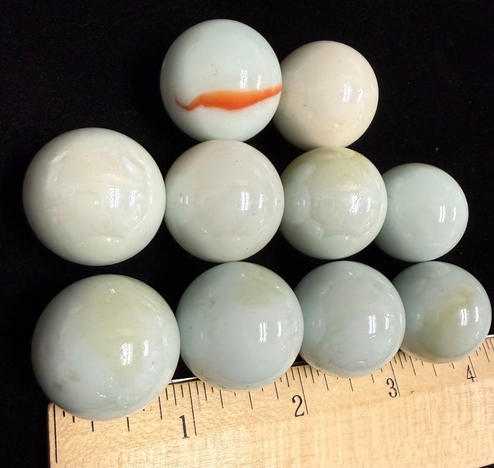 Vintage Glass Marbles White, 24mm, 1 inch Approximately, Set of 10
