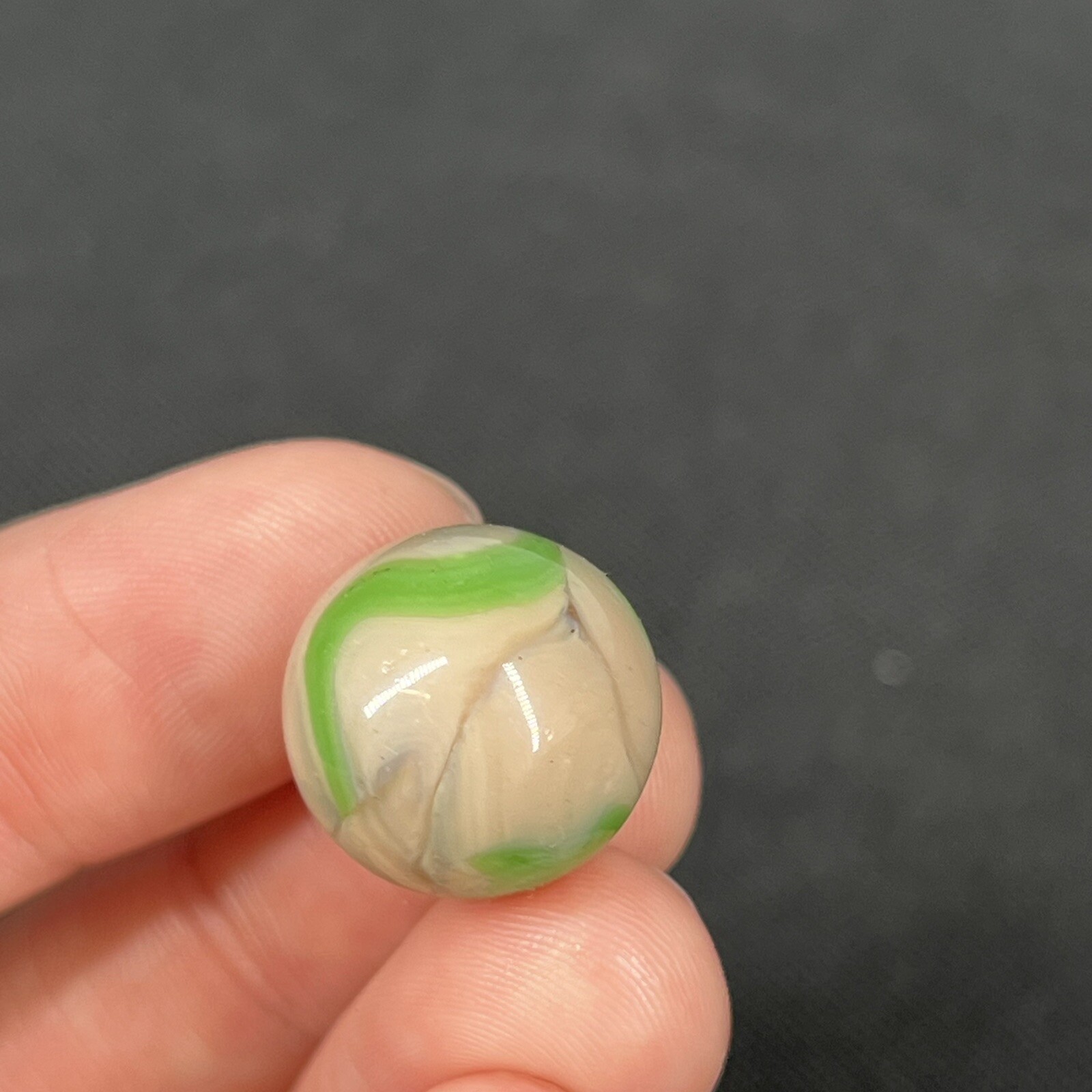 Vintage Agate Christensen Peltier Art Glass Swirl Marble .6” Green Creamy