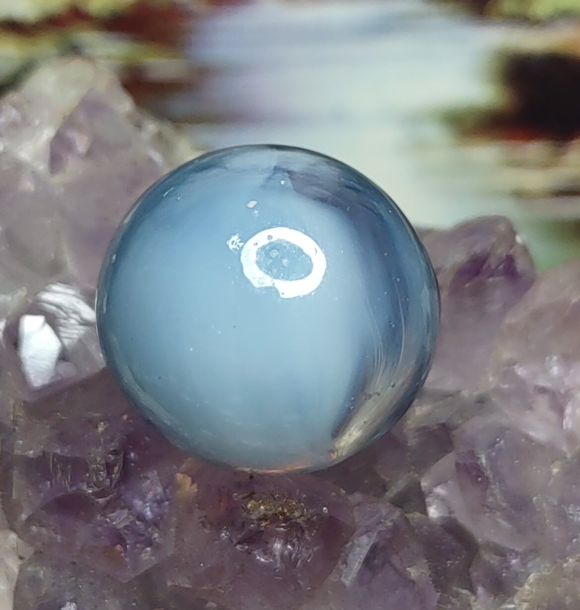 Killer Amethyst Purple & White Haze Four Vane Cateye Glass Vintage Marbles .63″