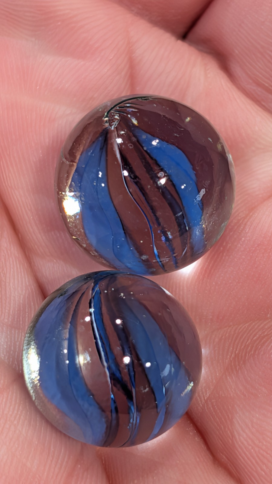 Lot Of 3 Vintage Imperial 8 Vein Blue Cats Eye Marbles .63″