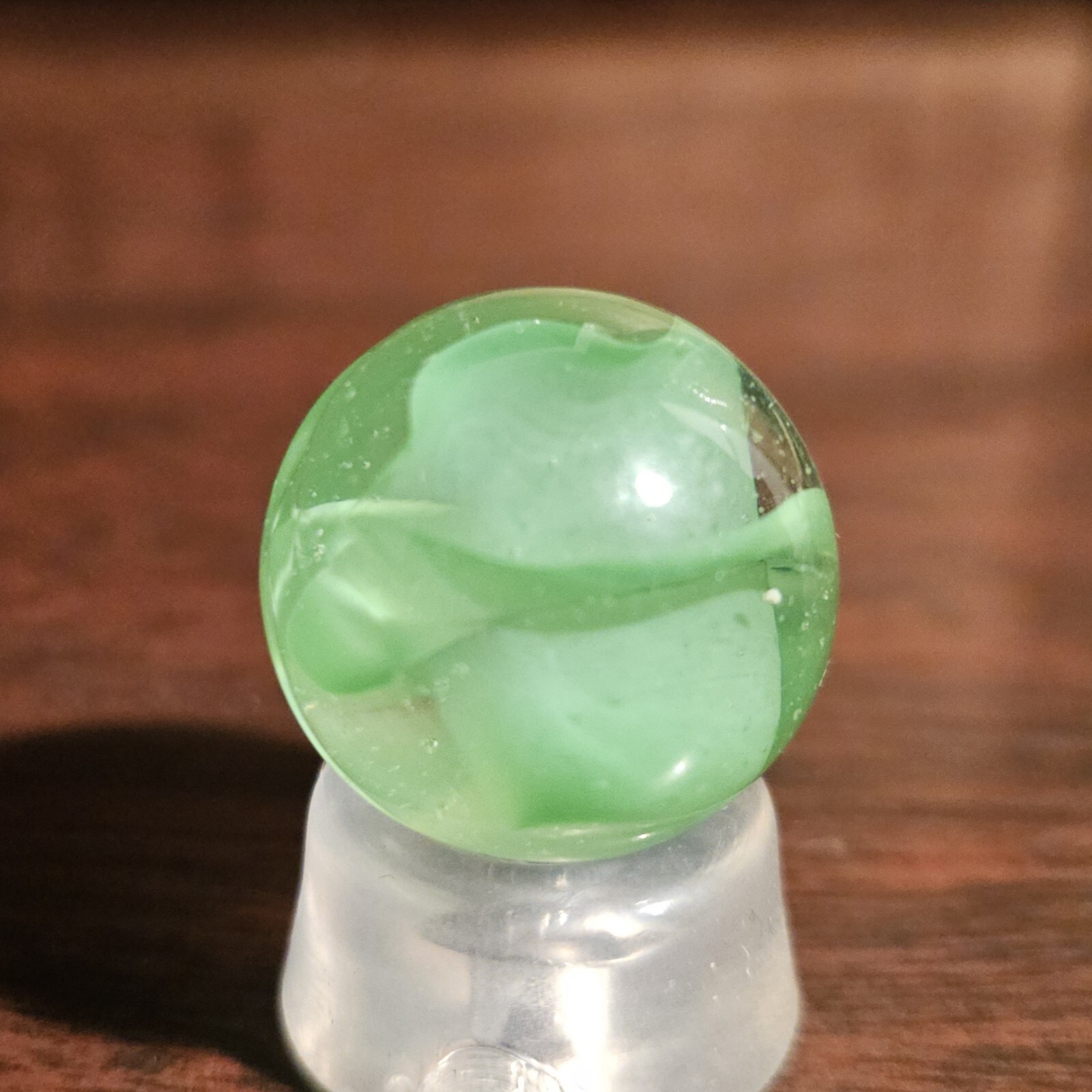 Vintage C E Bogard Hybrid Green in Clear O.94″ Diameter Shooter Glass Marble