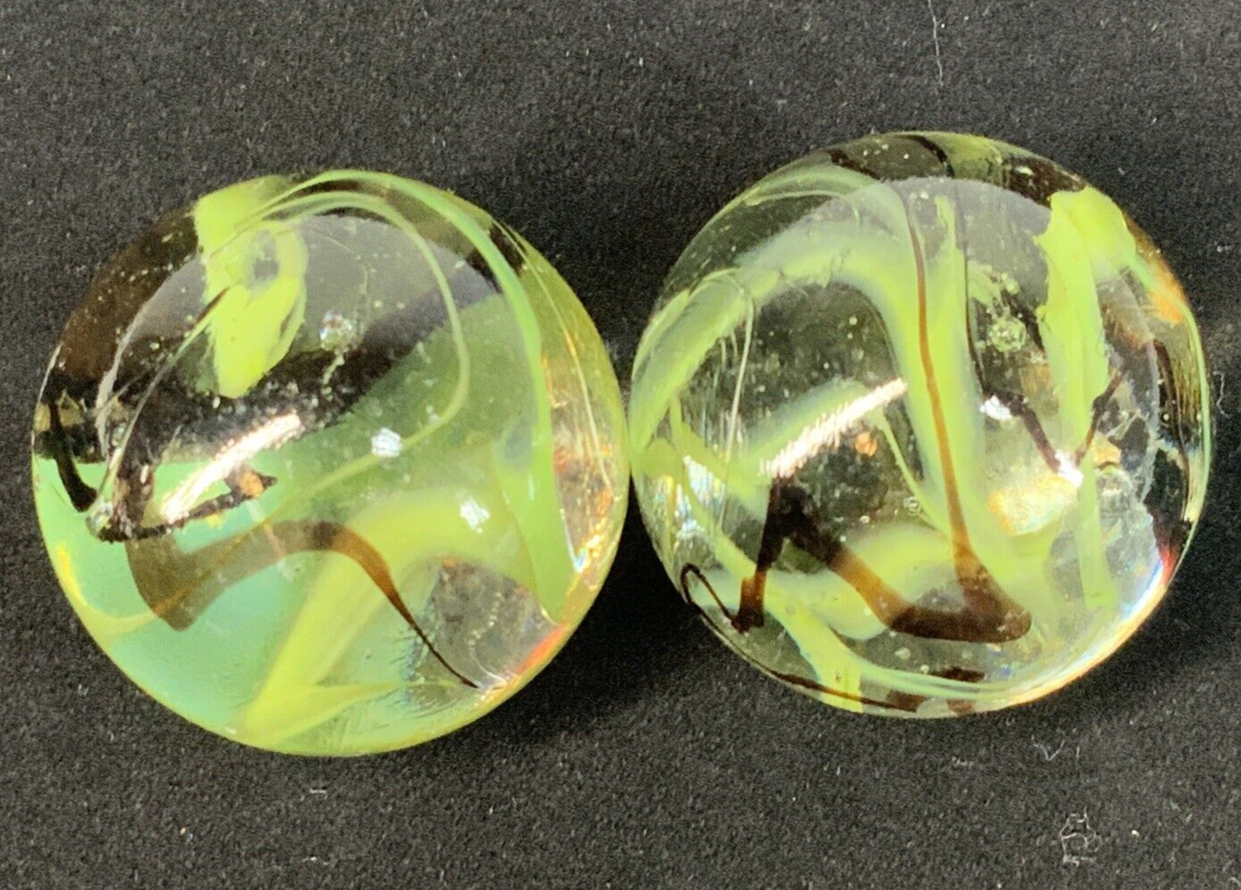 2 BOULDERS 35mm COMMANDO Marbles Wire Pull Confetti Green/Brown Glass LARGE HUGE