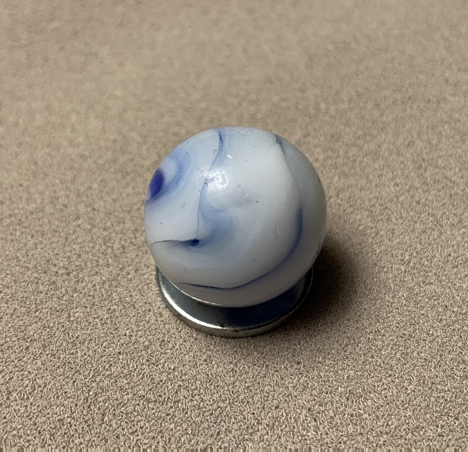 Vtg Alley Agate Company Navy Blue And White Flame Swirl Glass Marble 0.671”