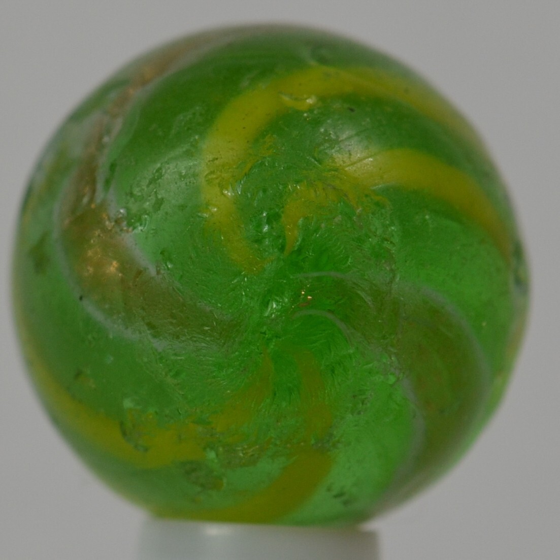 Handmade Banded Lutz Marble, Mint Green Glass 11/16 in, Good, Germany, S1284