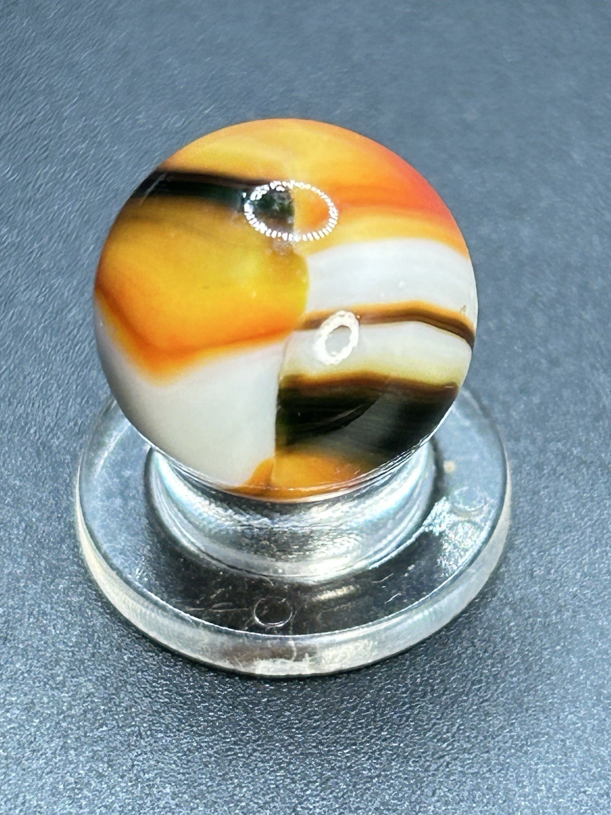 Vintage Peltier National Line Rainbo Rebel Marble Orange Rebel? 0.629”