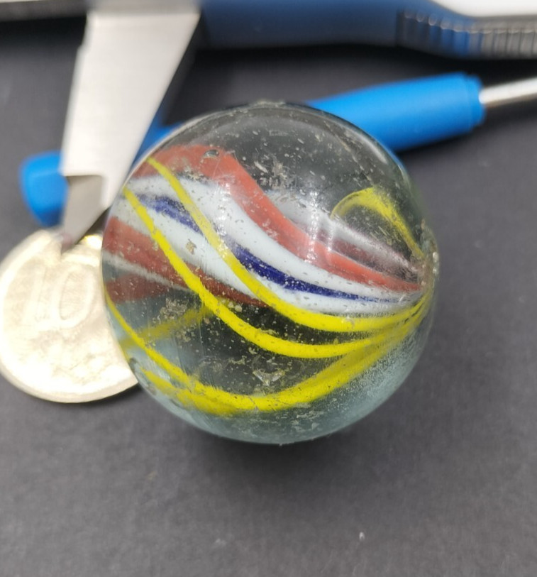 Rare Antique Marble LGE German Handmade Divided Core Ribbon Swirl Scarce Colours