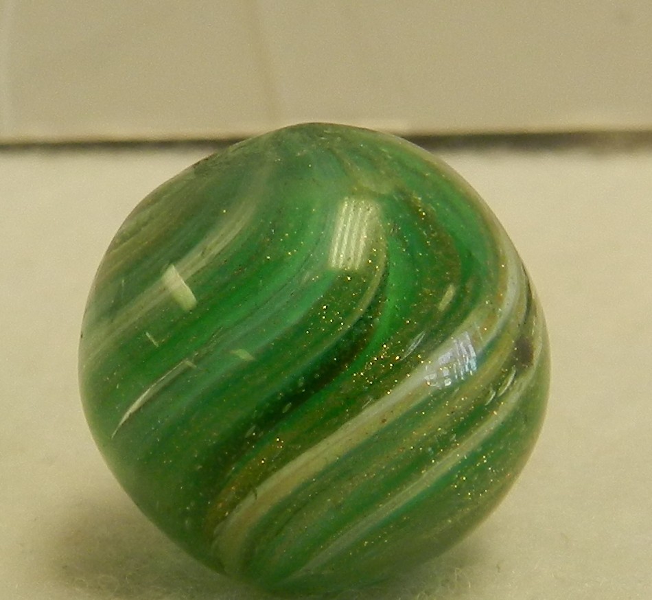 #19664m 1 Lobe or Shrunken German Handmade Onionskin Lutz Marble .77 Inches