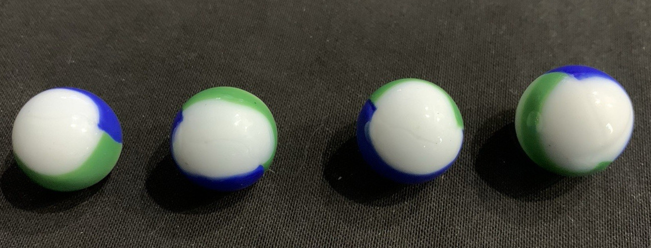 4 Vintage Marbles – Christensen, Peltier, Agate? Original Owner! .71 -.76 sizes