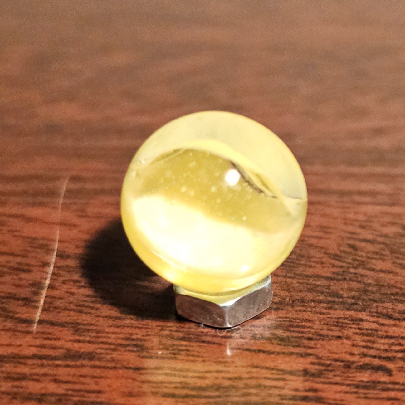 Vintage CE Bogard Cadmium Glow Yellow 4-Lobe Floppy .593″ Glass Marble