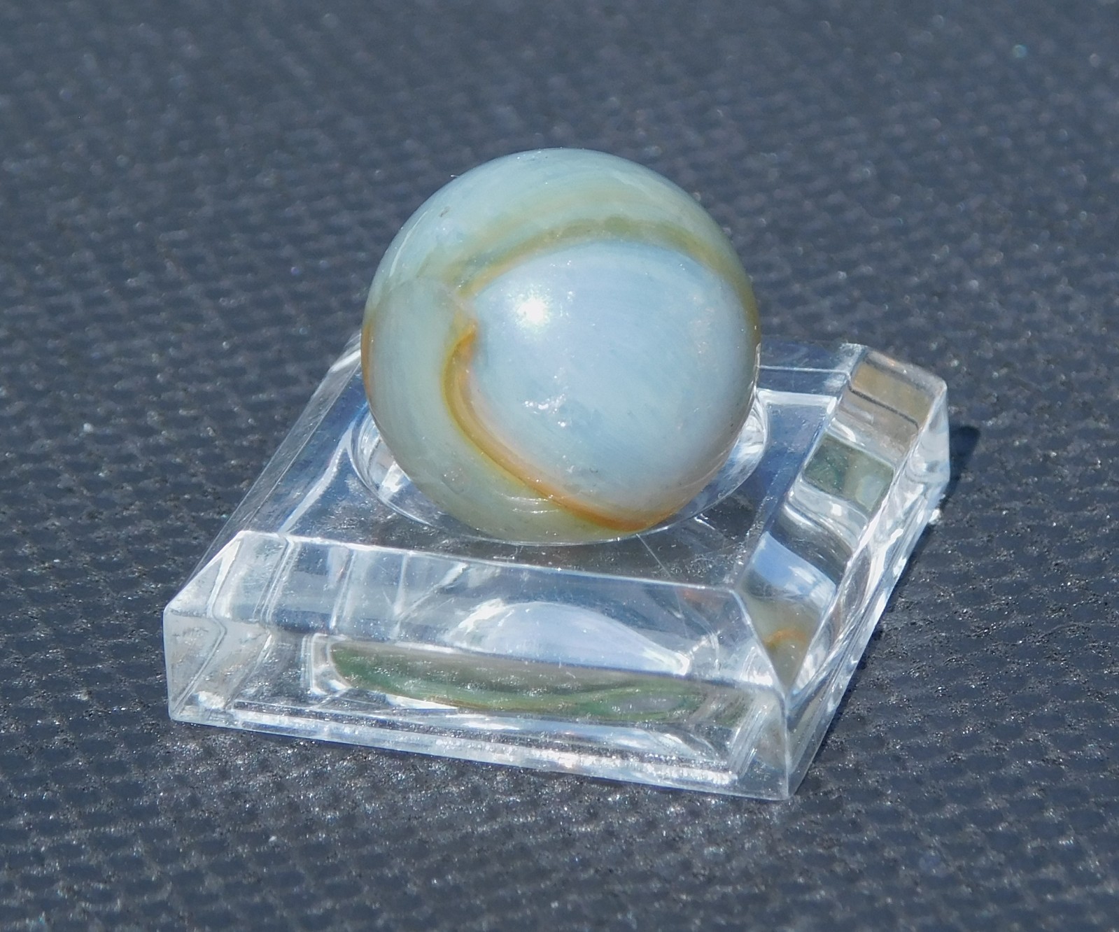 Vintage Marble Clear Transparent Grey-Blue Orange Stripe Opalescent 0.55″ ❤️-14