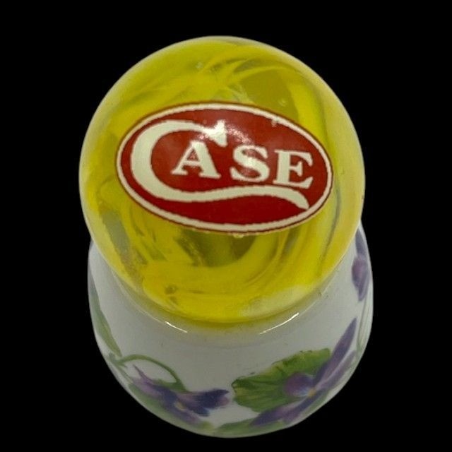 Case Knives Glass Marble Advertising Shooter Yellow Red Logo *read