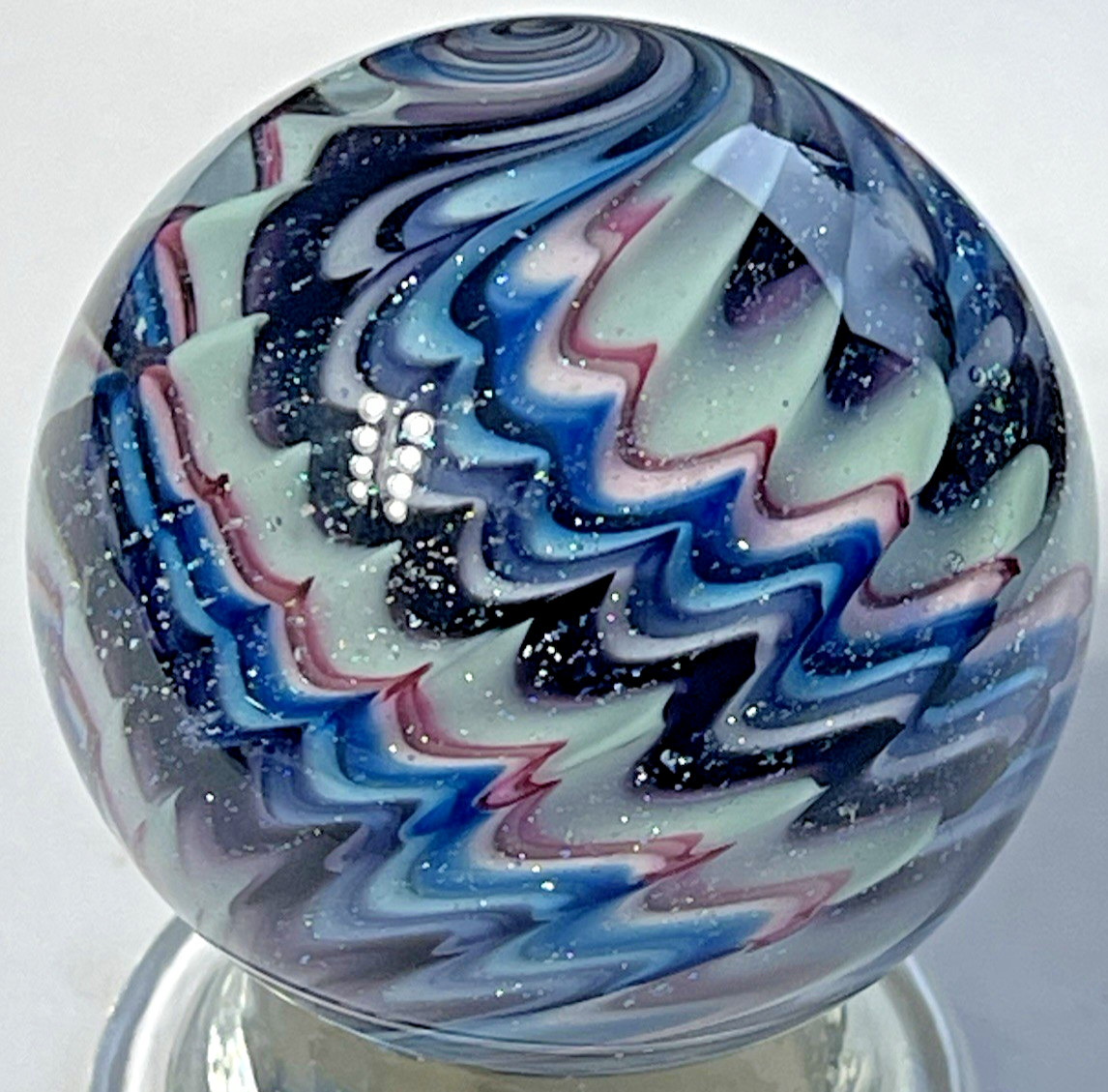 2016 EDDIE SEESE MARBLE SIGNED AMAZING HANDMADE GLASS ART 1.83″ WHIRLPOOL SPIRAL