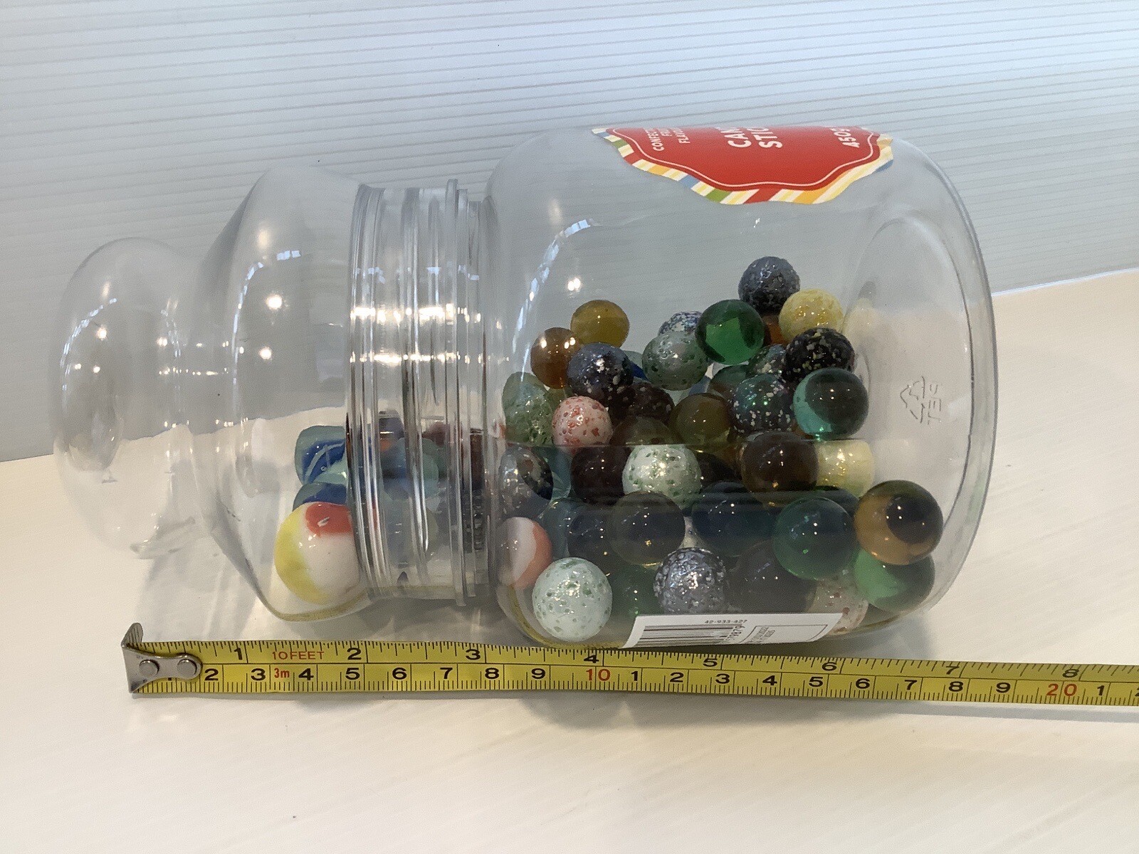 Marbles Glass In Large Candy Plastic Jar Lot 3 Toys Tom Bowlers