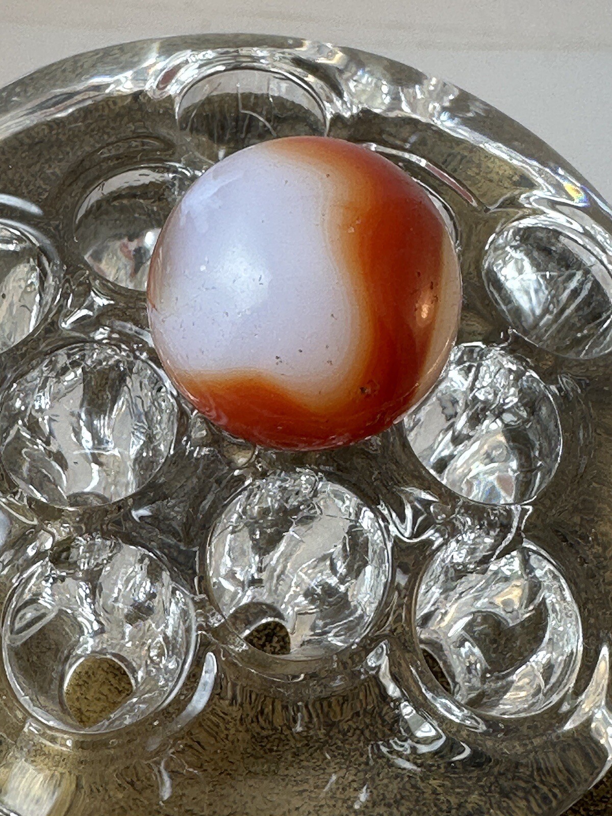 85/128 RED, BROWN & OPAQUE WHITE SHOOTER MARBLE SMOOTH