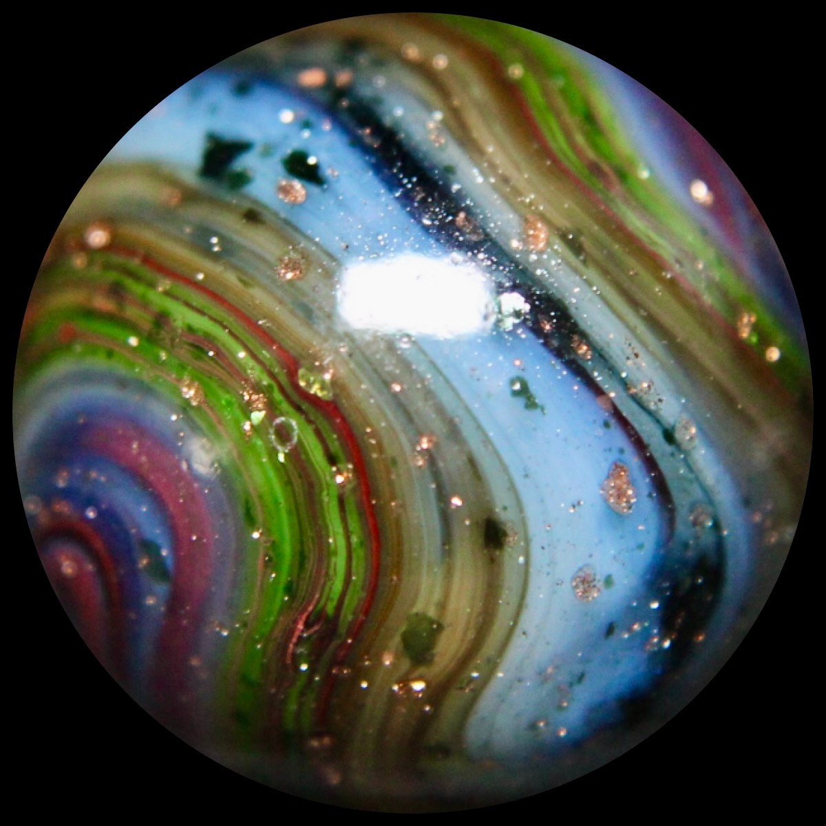 DAS West Virginia Red Buds Marble Collector Series: Oxblood/Green w/Lutz & Mica