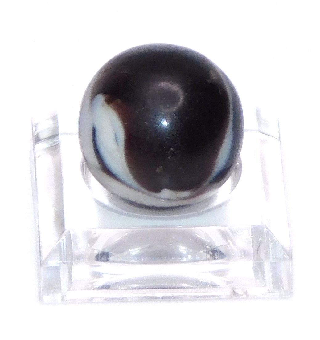 Vintage Glass Marble Near Opaque Black White Corkscrew? UV Reactive 0.59″ #U-15