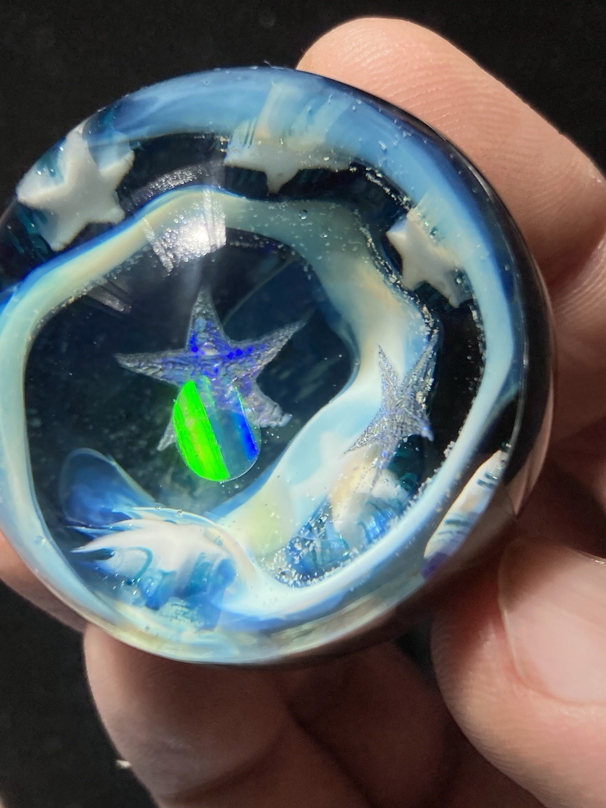 42mm Glass Boro Marble Deep Space Opal 24k Gold Fume swirl Sculpture Stars