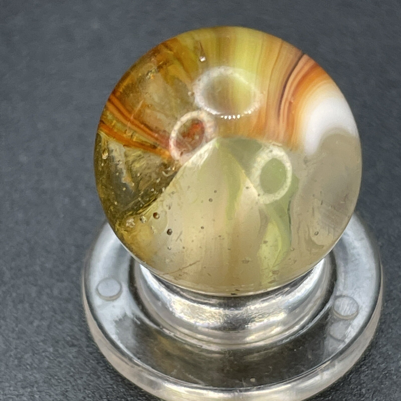 Master Marble Sunburst Clear Glass Core White Brown Orange Vintage Marbles 0.629