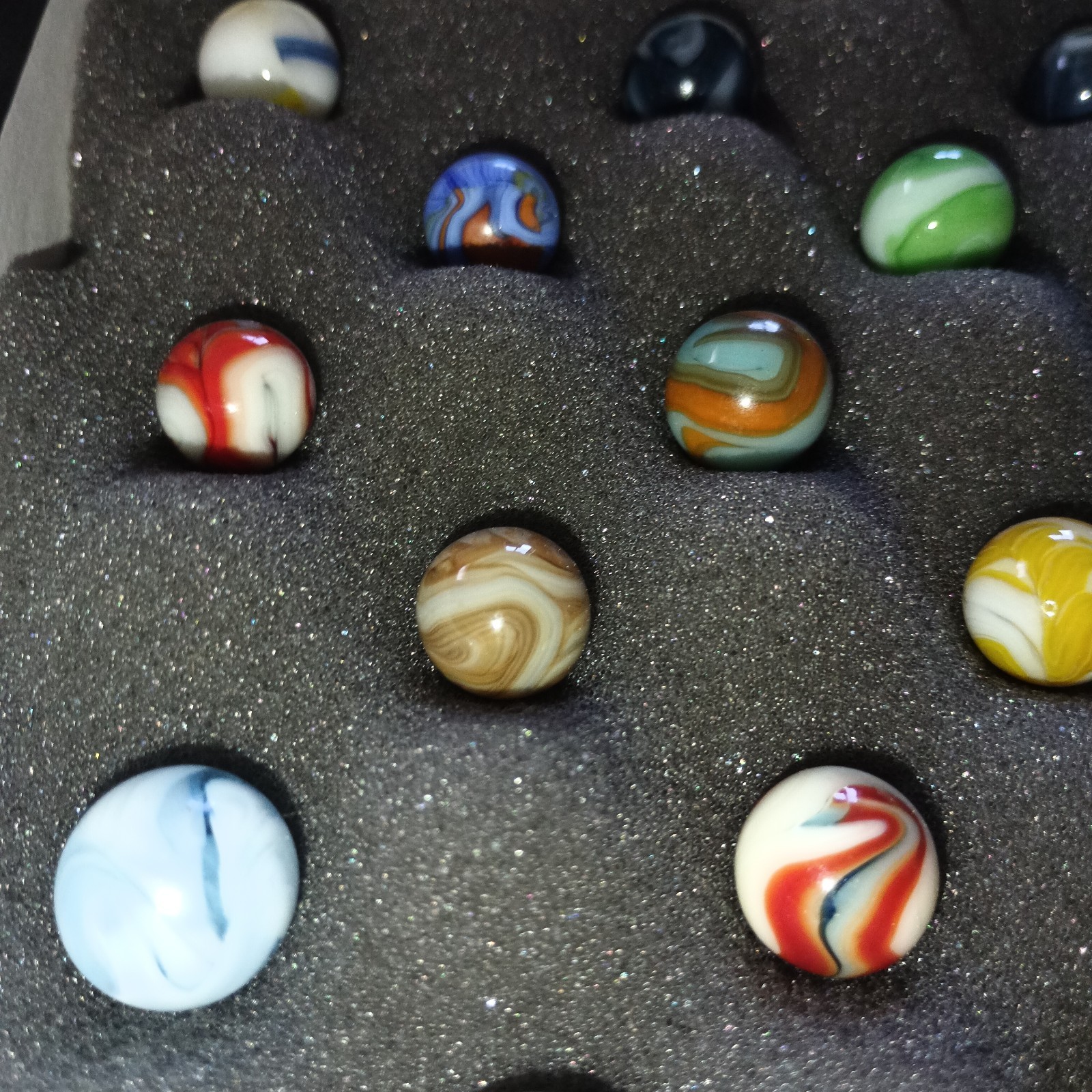 20 Collector Marbles In Display Case