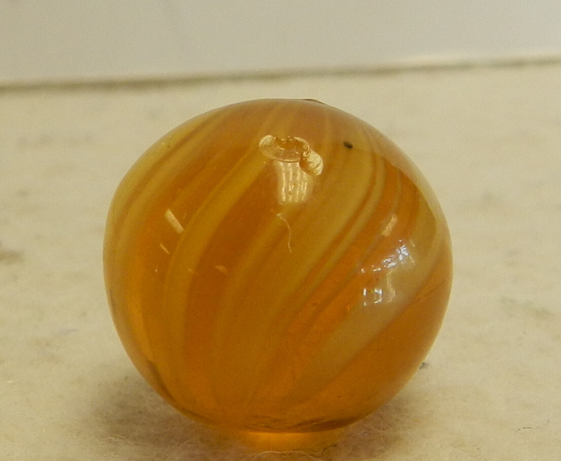 #16449m Nice Vintage German Handmade Yellow Amber Colored Glass Marble .67 In