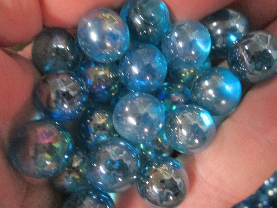 MARBLE LOT 1 LB 9/16″ AQUA BLUE LUSTER FINISH CHAMPION MARBLES