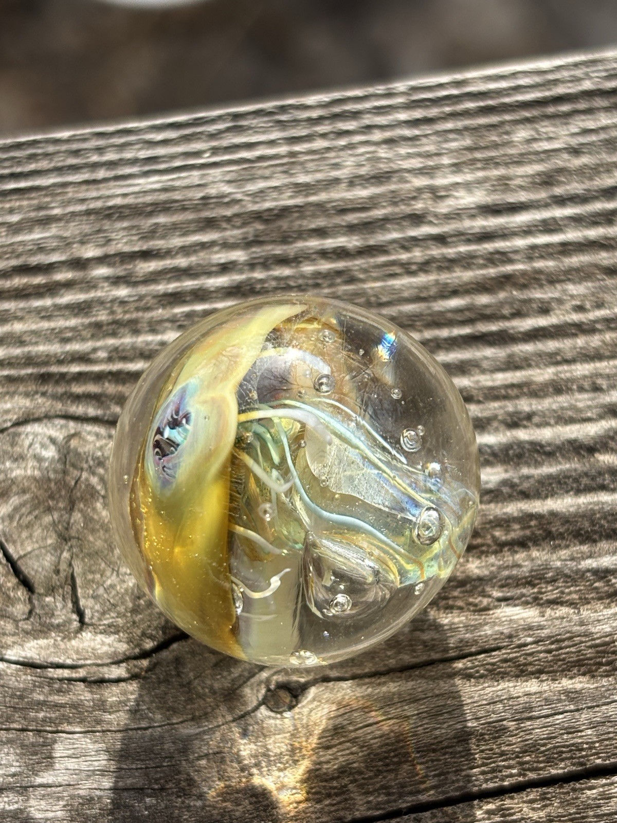 handmade art glass marble “Jellyfish Riot” By Sara Sally LaGrand