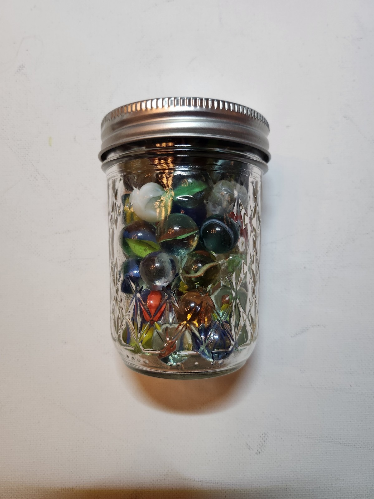 Jar of 55 Vintage Marbles Glass Colorful Clear Assorted