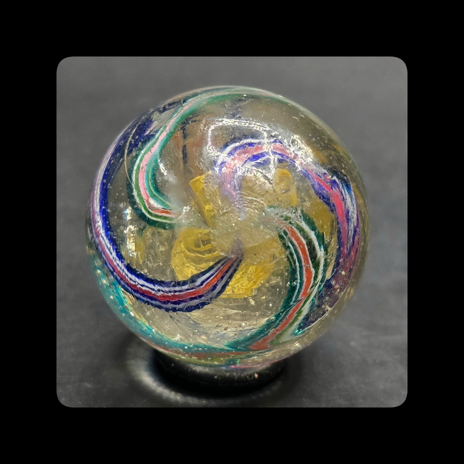 ~Mic’sMibs~ 1.12″ Precision Banded Golden Yellow Latticino Core Swirl Mint 9.6
