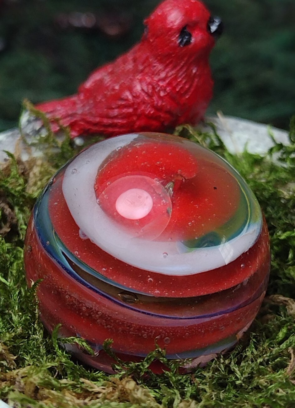 .82″ NM Red Green & Blue SPIRAL 🐚 Swirl Contemporary Studio Art Glass Marbles