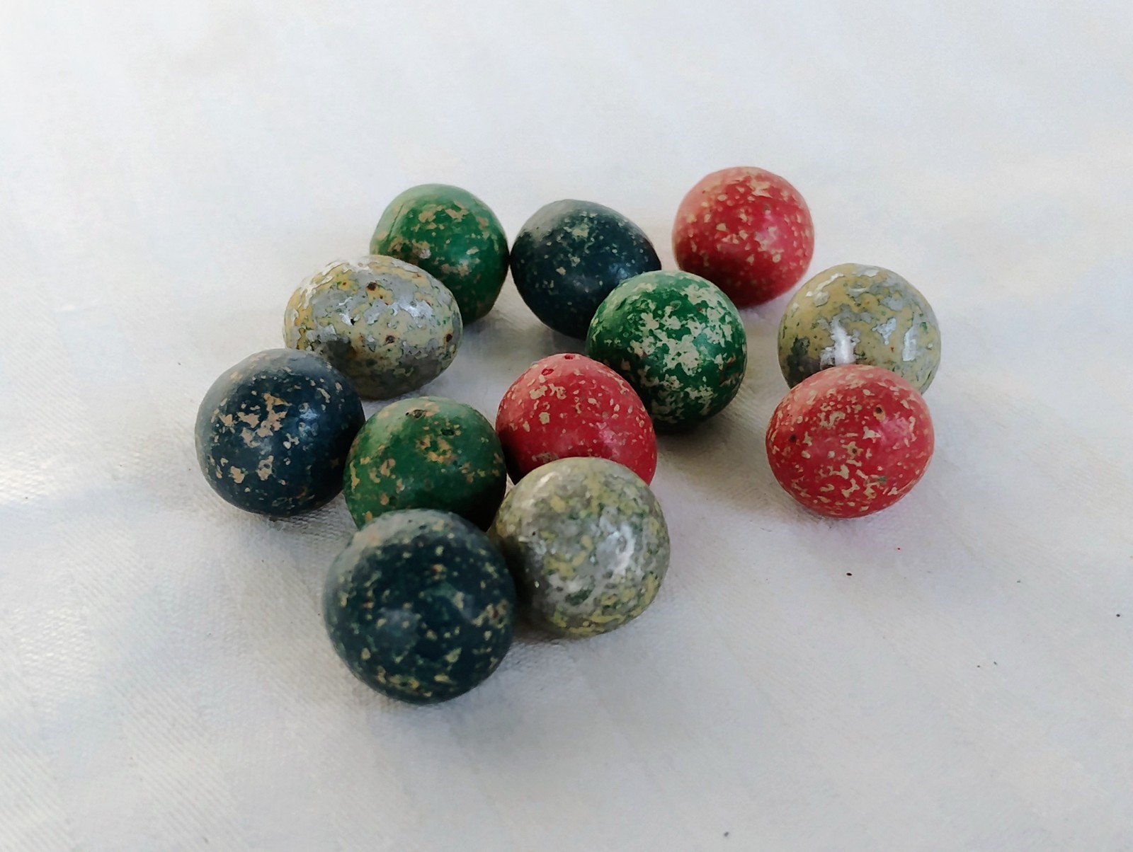 Antique Clay Marbles Lot of 12 Size 7/16″ Fun colors!