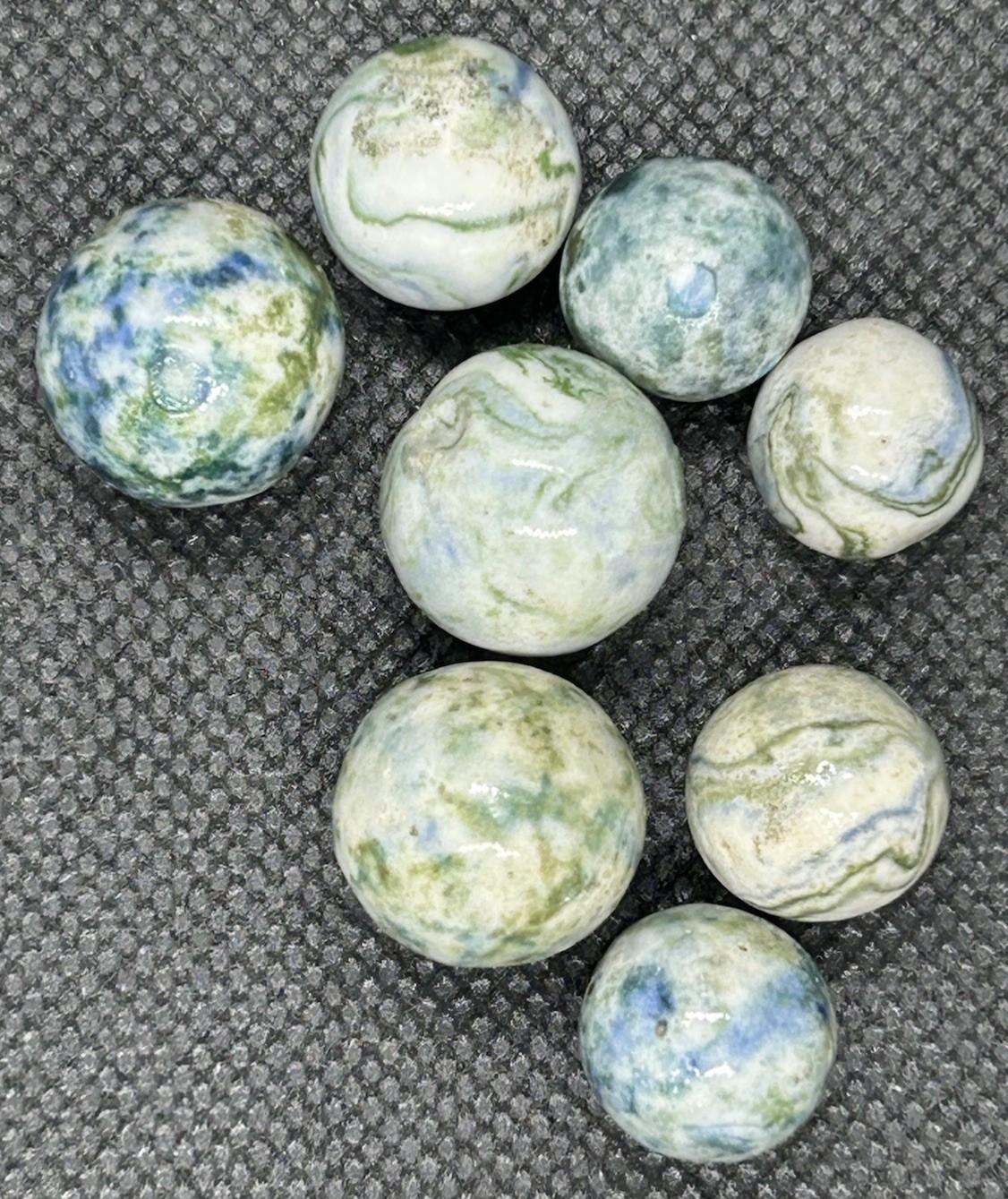 8 Vintage Handmade Glazed Lined Crockery Marbles 5/8” To 1/2” M To NM
