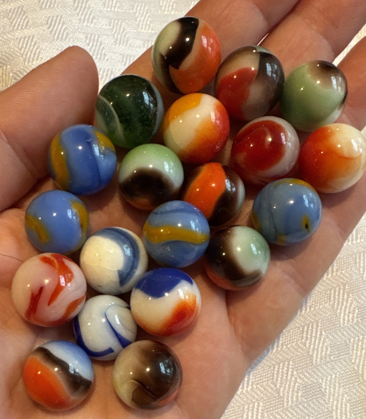Vintage Glass Marbles Lot 20 Opaque Swirl Patch Ribbon Akro Peltier Style 5/8”