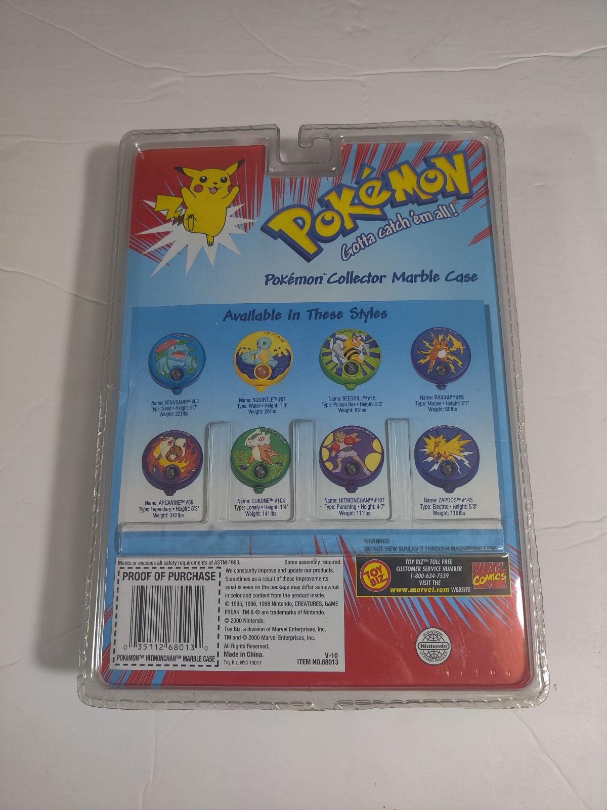 ToyBiz 2000 Vintage Pokemon Hitmonchan #107 Collector Marble Case with 8 Marbles