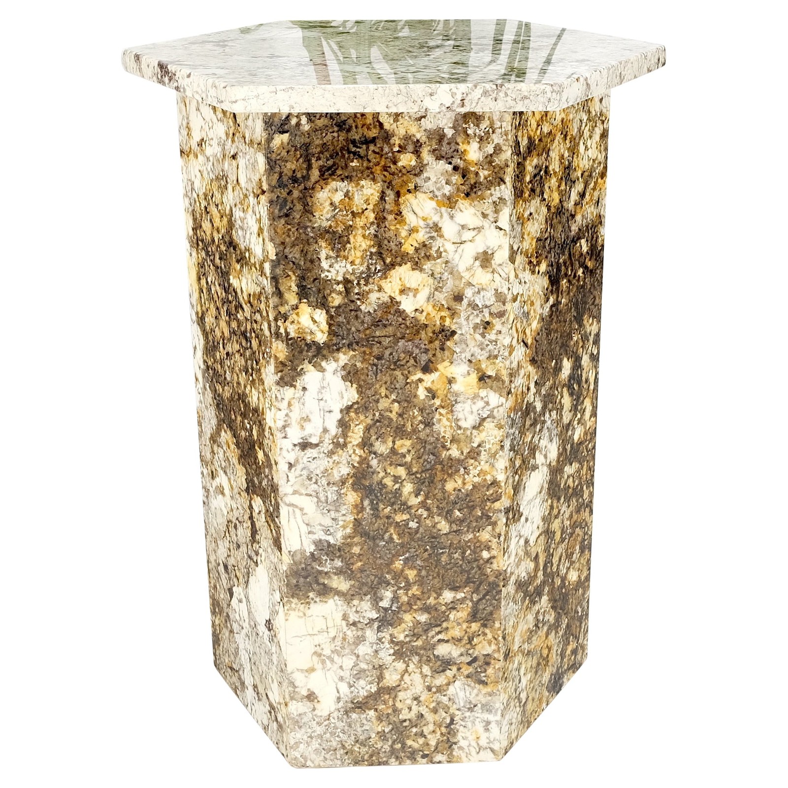 Large Polished Marble Stone Hexagon Shape 38″ Tall Pedestal MINT!