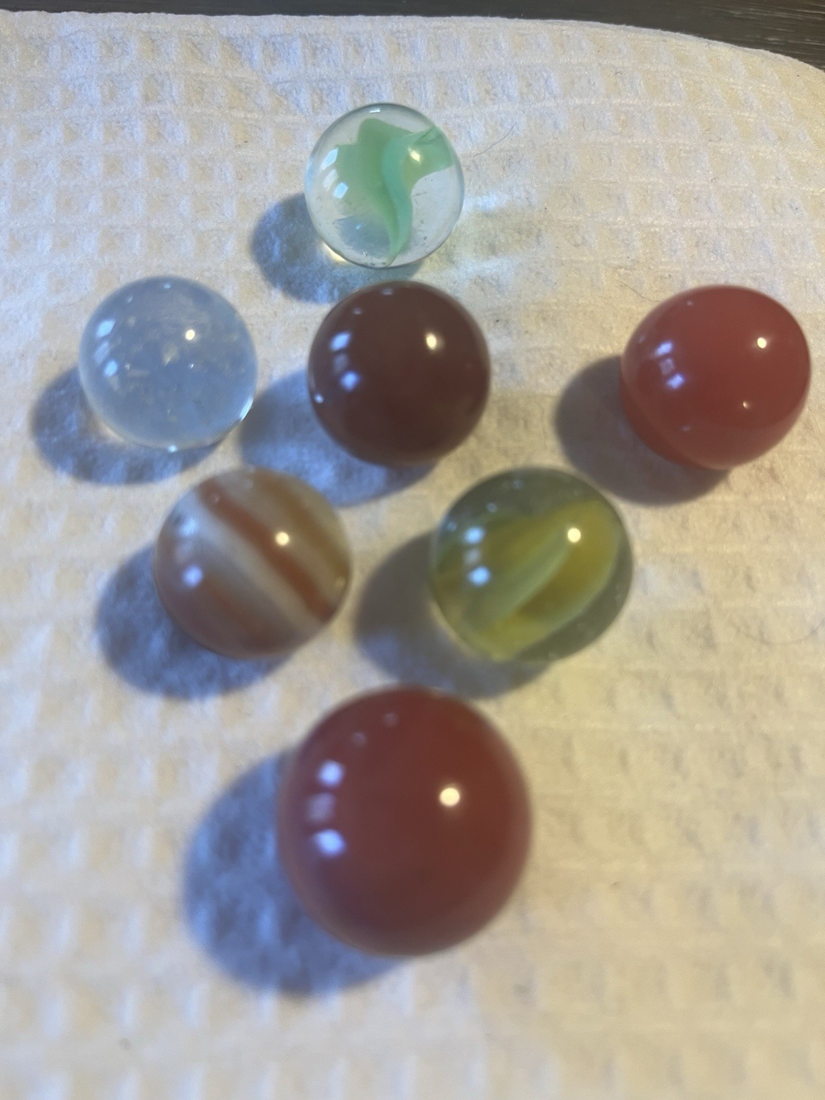 VTG Marble Lot of 7 – Large Shooter Sizes 18–21mm Mixed Colors Clear Red Swirl