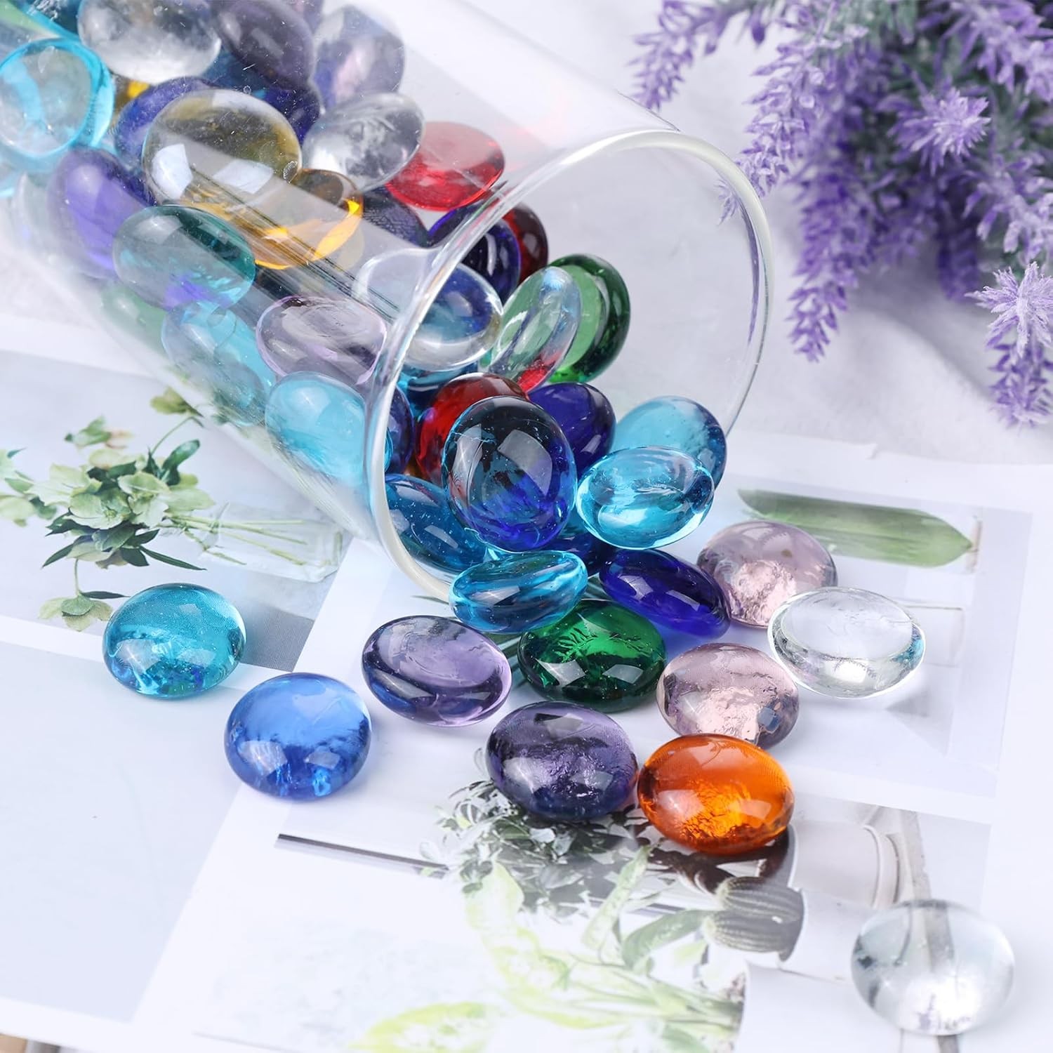 DomeStar 1LB Decorative Flat Marbles, Mixed Colors Glass Pebbles Color