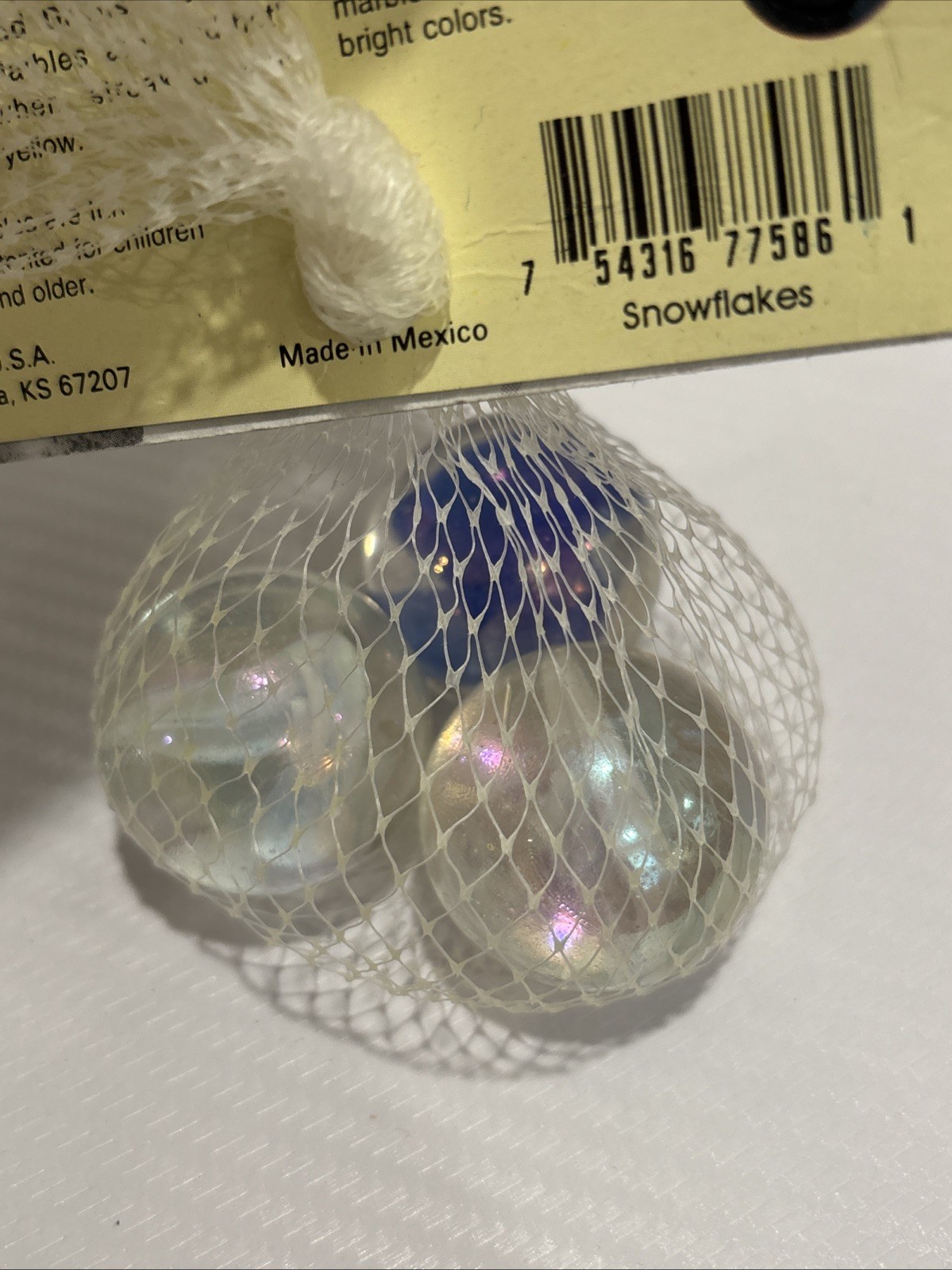 “SNOWFLAKES” *LOT OF 2* VACOR MEGA MARBLES Vintage 1990s Net Bag 24 16mm & 35mm