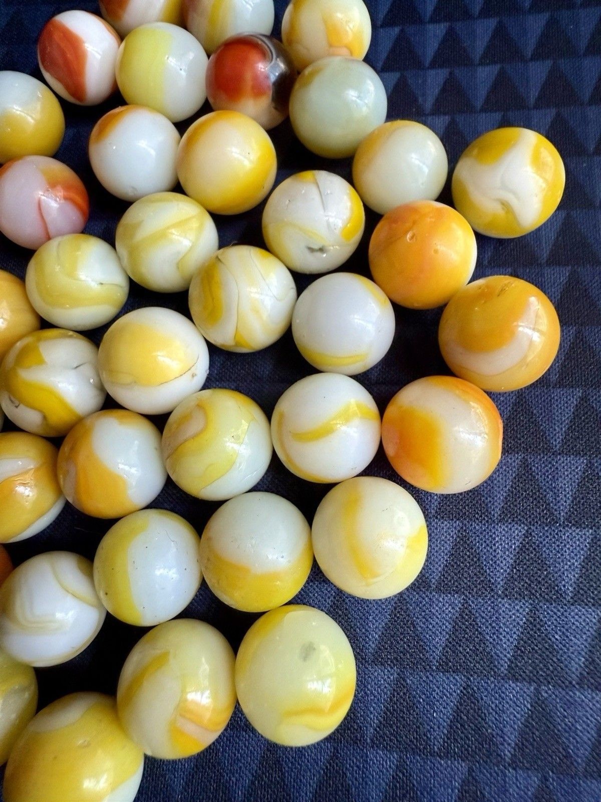VTG Akro Agate Alley Peltier Rainbow Yellow Glass Marbles Lot of 44