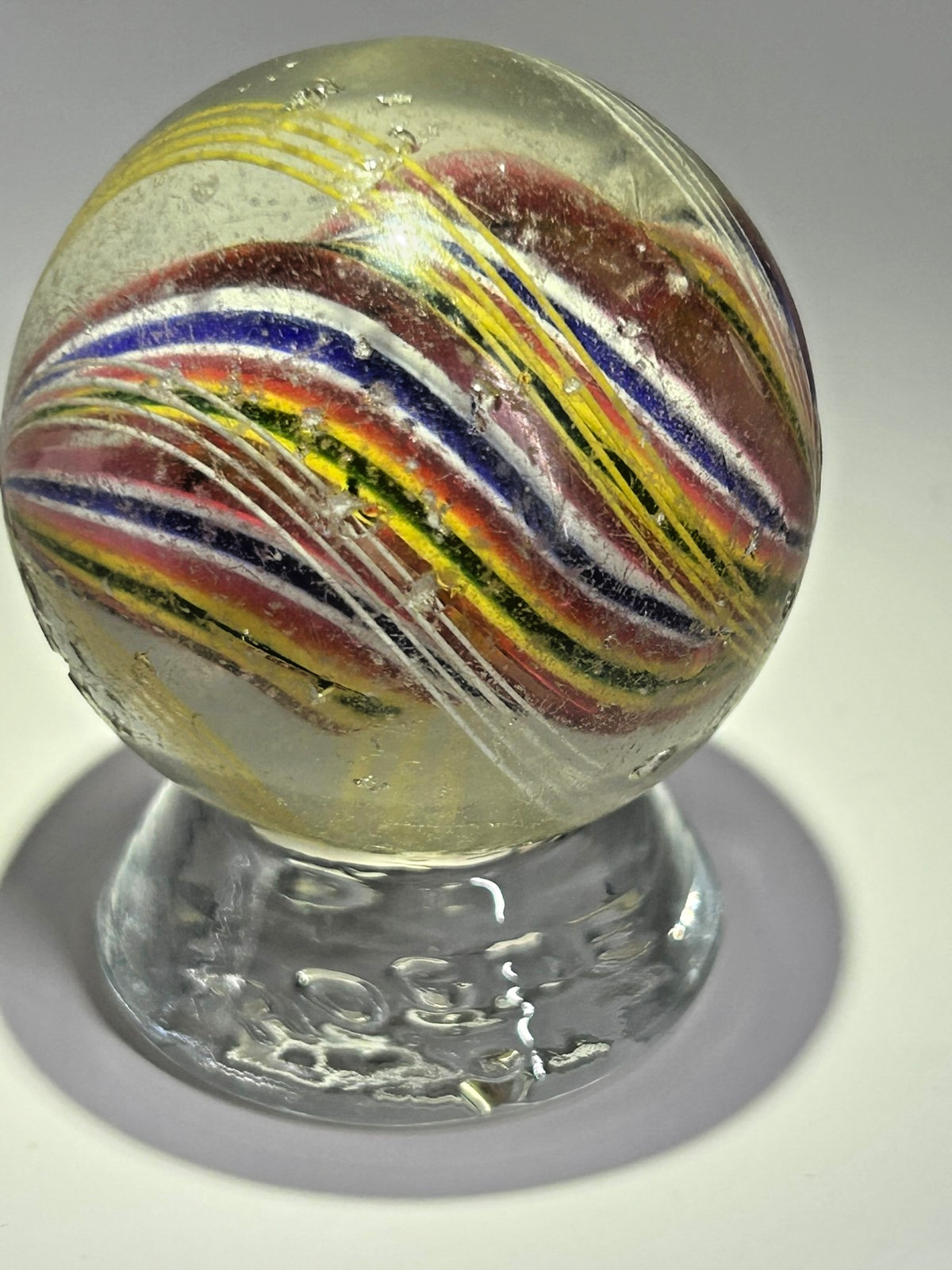 Antique German Divided Core Marble w/ Latticino Clusters 1-27/32″ NM E3.18