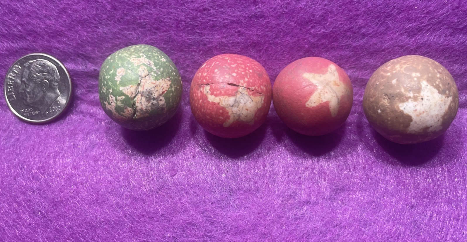 Lot Of 8 Antique Handmade Glazed Clay Rare Star ⭐ Art Marble Lot 6 Colors