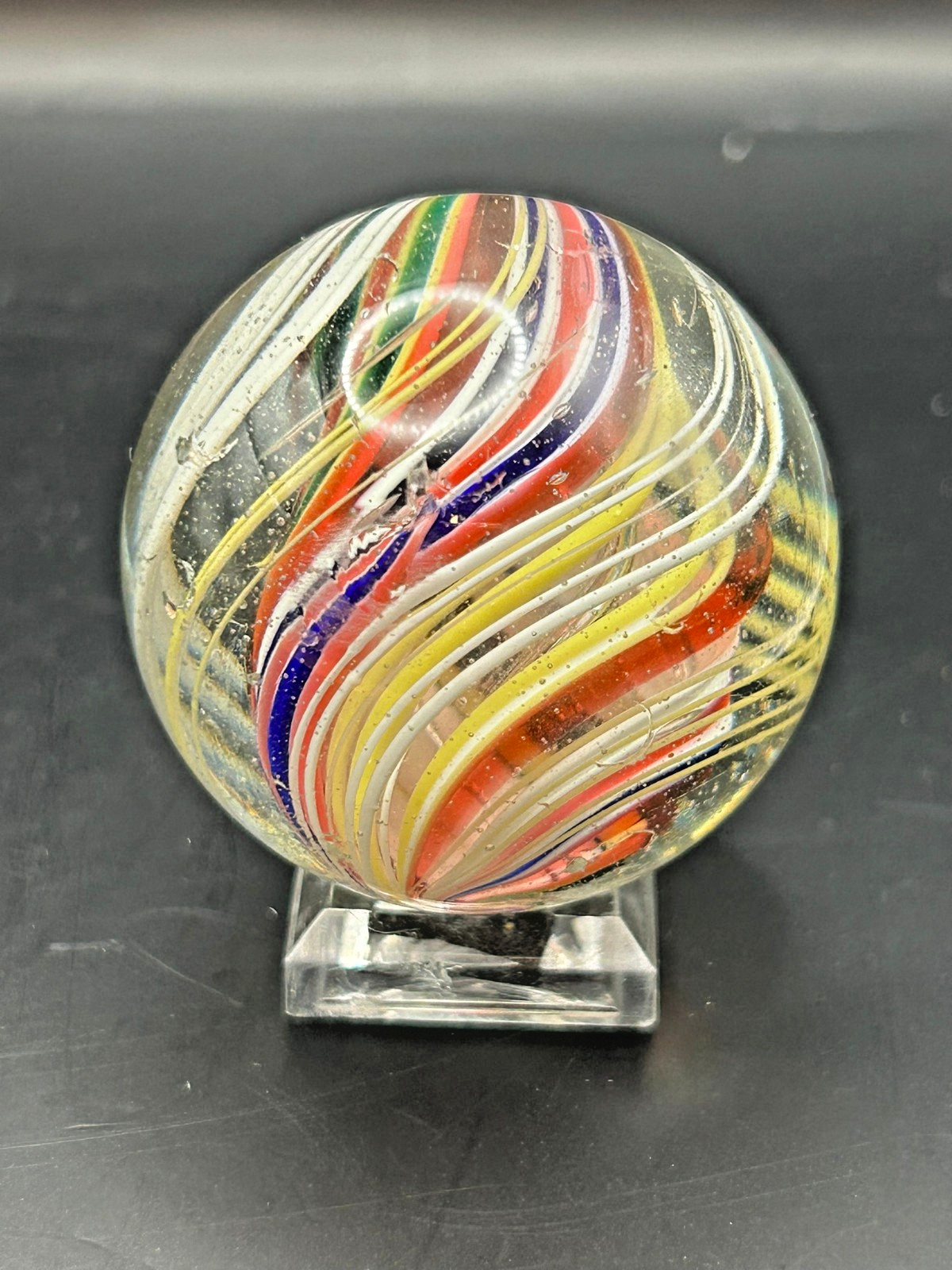 Antique German Divided Core Latticino Swirl Marble 1-11/16″ Polished E3.10