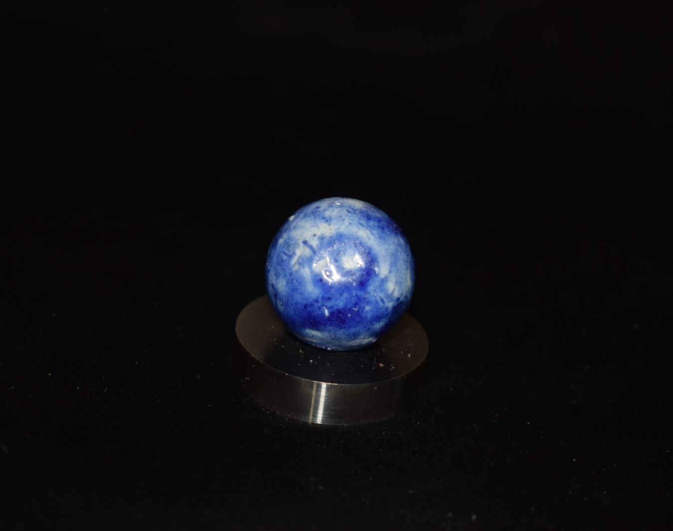 Antique German⬛🟥🟨 Bennington blue cobalt glazed clay marble shooter .796″ VNM