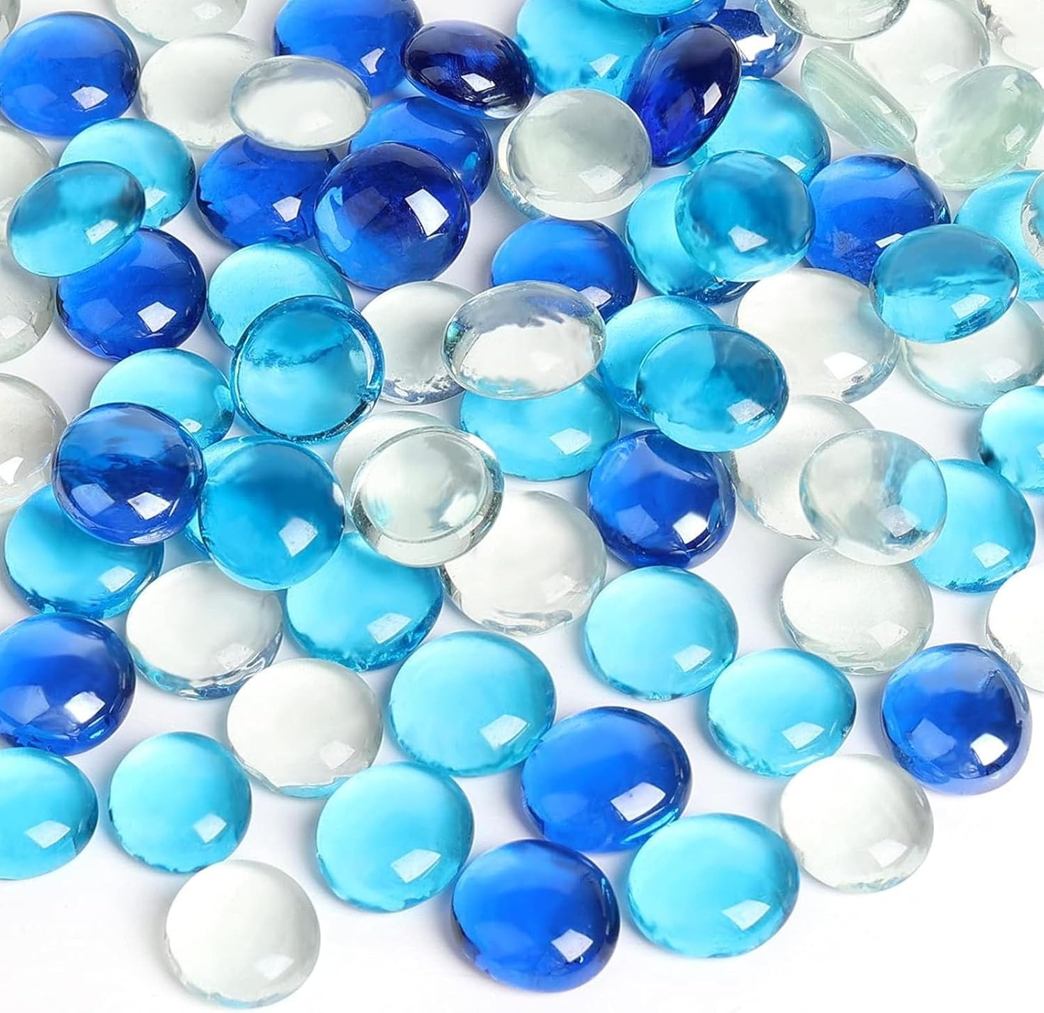 5 Lb Flat Glass Marbles, 500PCS Blue Mixed Color Flat Gems