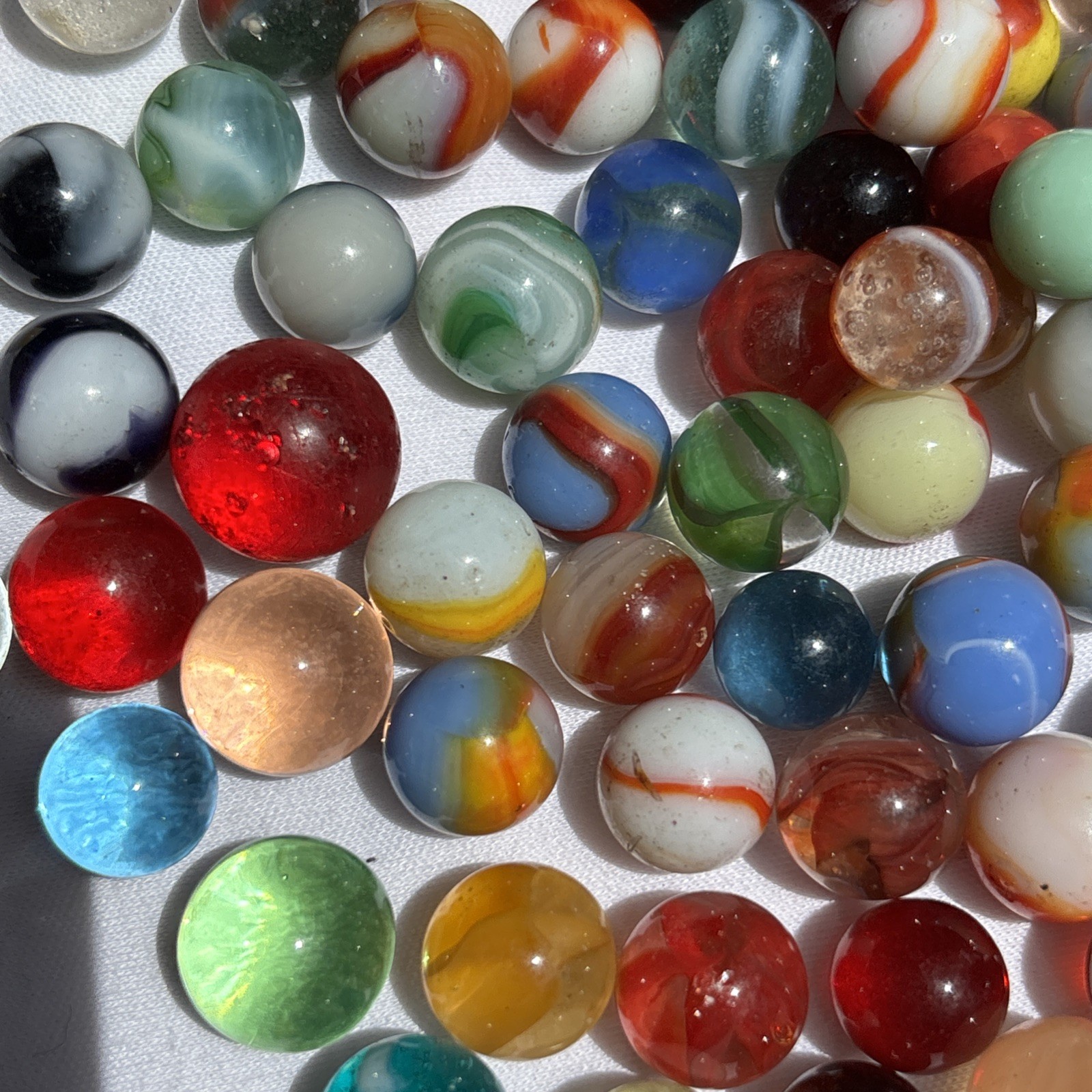 Original Lot Antique Vintage Old Marbles Swirl Blue Green Orange Clear Glass