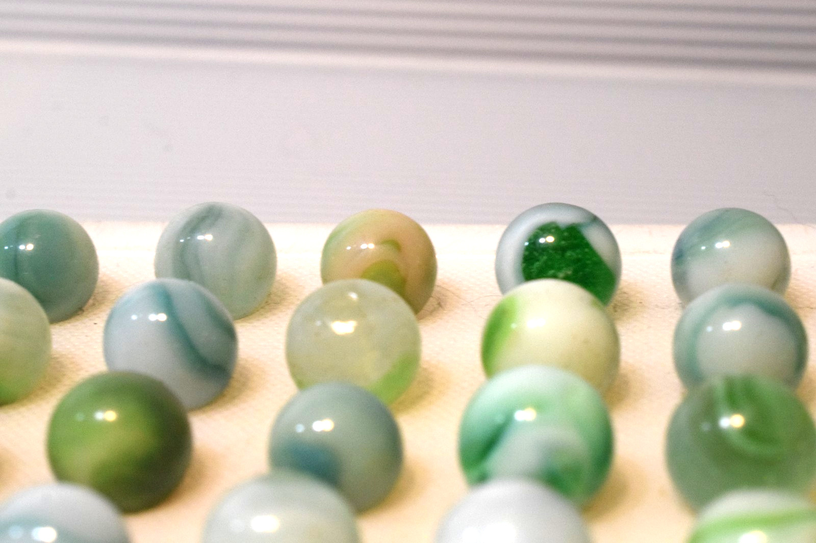 VITRO AGATE MARBLES ARKO 57PC MIXED LOT SHAMROCK GREEN AQUA BLUE COBALT LIME